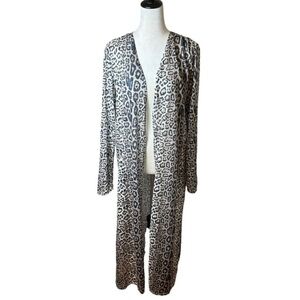 Umgee Leopard Print Duster Cardigan Long Open Front Animal Print L | Boho Layer